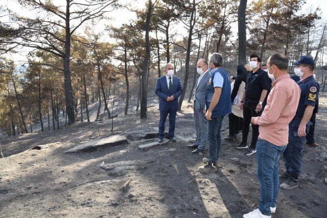 Vali Yaşar Karadeniz, İlimiz Gördes İlçesi Karayağcı Mahallesi batısı ile Kayacık Mahallesi arasında meydana gelen orman yangını alanında incelemelerde bulunarak yangından evleri zarar gören vatandaşları ziyaret etti.