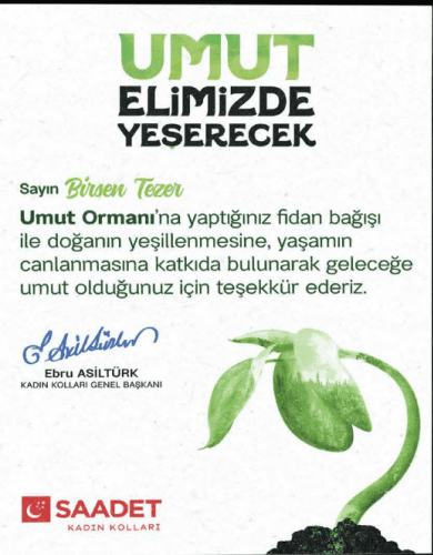 •	Çocuklarımızın eğitim ve sağlık hizmetlerine eşit şartlarda ulaştığı dünya ile rekabet eden GÜÇLÜ TÜRKİYE için çalışıyoruz.

•	Engellilerimize onurlu yaşam şartlarının sağlandığı, KERİM TÜRKİYE için çalışıyoruz.

•	Yaşlılarımızın korunup kollandığı, muhtaç olmadan yaşadığı,  
ŞEFKATLİ TÜRKİYE için çalışıyoruz. 

•	Ülkemizde kaybolan adaleti; birlikte, yeniden tesis edeceğimizi umut ediyor, ADİL TÜRKİYE için çalışıyoruz.

•	Herkesin doyduğu, yüzlerin güldüğü bir ülke umut ediyor, MUTLU TÜRKİYE için çalışıyoruz.