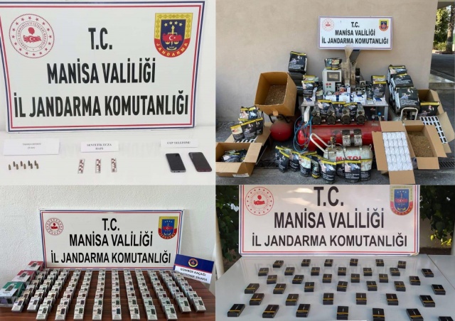 Uyuşturucu ve Kaçakçılıkla Mücadele

Manisa İl Jandarma Komutanlığı KOM Şube Müdürlüğü ile Alaşehir, Akhisar, Sarıgöl, Turgutlu, Kırkağaç ve Soma İlçe Jandarma Komutanlıkları tarafından, 09-14 Ağustos 2024 tarihleri arasında Uyuşturucu ve Kaçakçılıkla Mücadele kapsamında ilgili Cumhuriyet Savcılıklarının koordinesinde icra edilen Narkotik Operasyonlarında;
- 123 Adet Elektronik Sigara
- ⁠146. 452 Adet Dolu ve Boş Makaron
- ⁠339 kg kaçak Tütün
- ⁠3500 Adet Klipsli Poşet  
- ⁠4 Adet Sanayi Tipi Sigara Sarmada kullanılan kompresör Makinesi
- ⁠1 Adet Otomatik Sigara Sarma Makinesi
- ⁠1250 Adet Kesilmiş Makaron Bandrolü
- ⁠41 paket kaçak sigara
- ⁠6 Adet Sentetik Uyuşturucu Hap
- ⁠2 gram esrar
- ⁠23 Adet kenevir
- ⁠1 Adet Ruhsatsız Av Tüfeği
- ⁠4 Adet Uyuşturucu İçme Aparatı ele geçirilmiştir.
Olaylara karışan 9 şahıs hakkında adli işlemlere başlanmıştır.