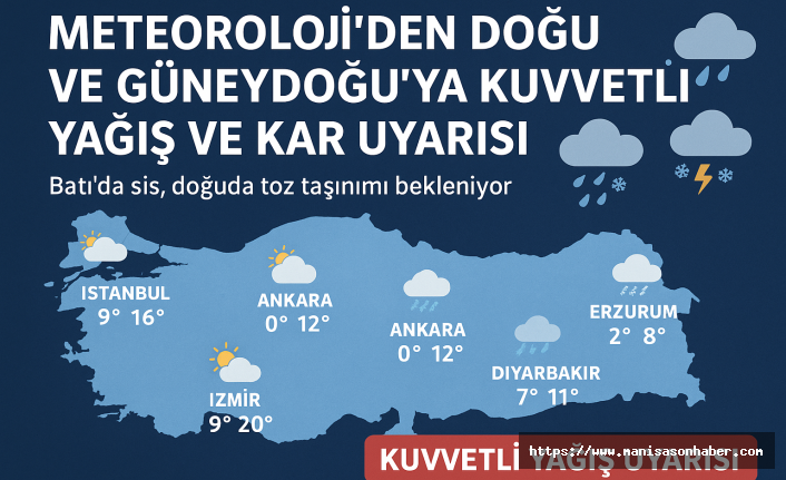 Meteoroloji’den Doğu ve Güneydoğu’ya kuvvetli yağış ve kar uyarısı: Batı’da sis, doğuda toz taşınımı bekleniyor