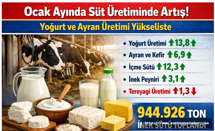 Ocak Ayında Süt Üretimi Arttı: Yoğurt ve Ayran Üretiminde Dikkat Çeken Yükseliş