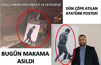 Dün Çöpe Atılan Atatürk Tablosu, bugün makama asıldı