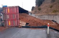 Kavşakta kontrolden çıkan tır devrildi! Sürücü yaralı