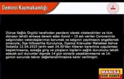 Demirci Kılavuzlar Mahallesi Kahve Sokağında karantina devam ediyor