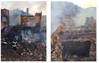 Demirci Iklıkçı'da 5 ev yanarak kül oldu