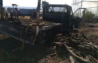Kamyonet ve üstündeki tütünler alevlere teslim...