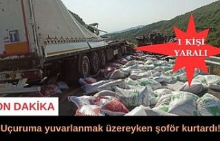 Uçuruma yuvarlanmak üzereyken şoför kurtardı!...